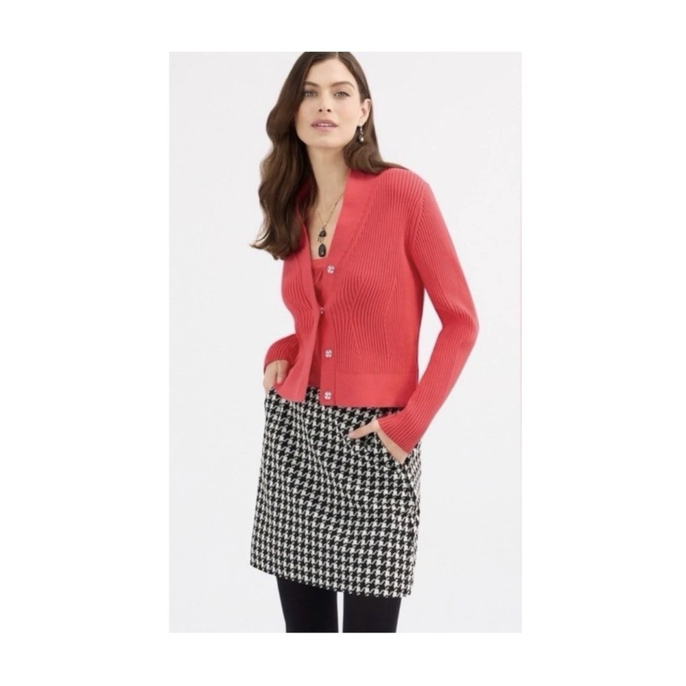 CAbi Madame Cardigan Sweater Large 4651 Cropped Slim Fit Cinema Pink Ribbed Fall